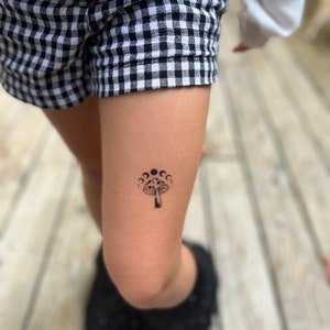 Moons and Mushrooms Temporary Tattoo, Mushroom Tattoos, Witchy Mushroom Temporary Tattoos, Witchy Moon Mushroom Tattoo, Moon Mushroom Decal