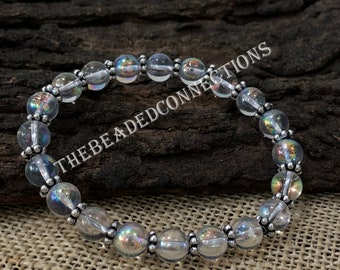 Angel Aura Quartz Bracelet: 8mm Crystal Healing Chakra Jewelry For Gift