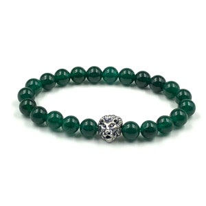 Dark Green Jade Gemstone Tiger Bracelet, Natural 8mm Jade Round Beads Bracelet, Handmade Stretchable Bracelet, Healing Crystal Bracelet