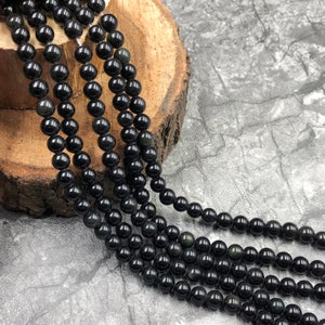 Silver Obsidian Smooth Round Beads Size 6mm & 8mm Full Strand, Silver Obsidian Loose Beads, Natural Crystal Gemstone For DIY Jewelry Making