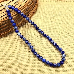 Dark Blue Copper Turquoise Necklace, Blue Beaded Necklace for Her, Turquoise Beads Necklace, Boho Necklace, Dailywear Necklace, Gift For Her