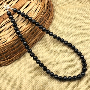 Black Onyx Round Beaded Necklace, 8mm Onyx Smooth Round Beads Necklace, Men & Women Necklace, Handmade Choker Necklace, Thanksgiving Gift