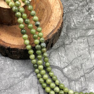 Green Jade Round Loose Beads, Green Round Smooth Beads, 6mm & 8mm Green Jade Beads Full Strand For Bracelet, Mala and Necklace Making