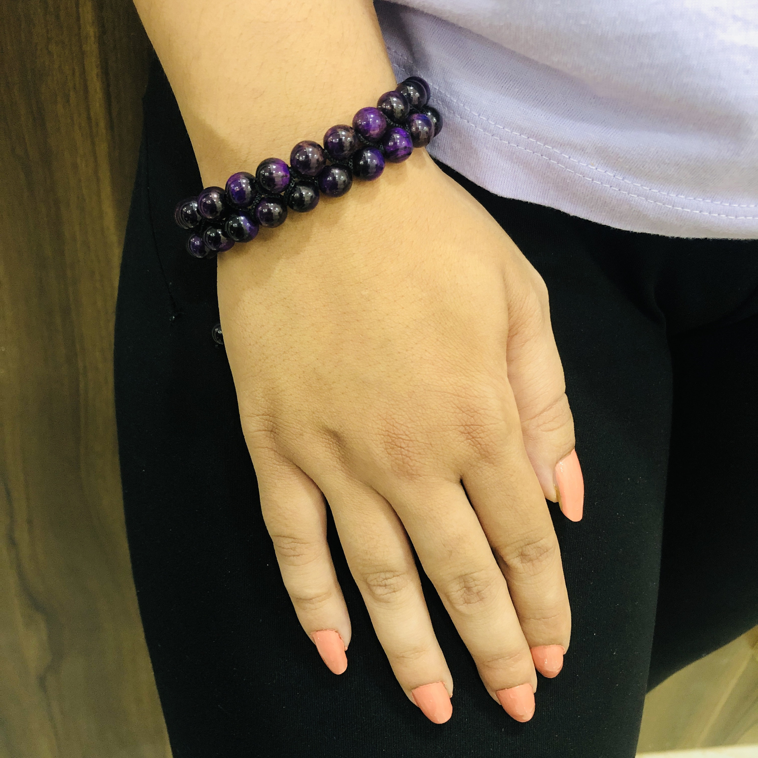 8mmパープルタイガーアイビーズブレスレット：マクラメ調節糸 - Etsy 日本