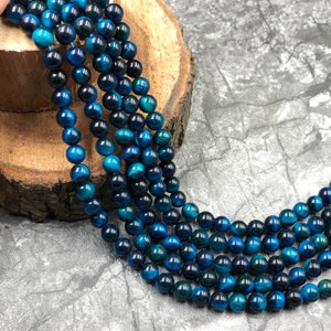 Blue Tiger&#39;s Eye Beads, AAA Blue Tiger Eye Natural Gemstone Smooth Round Beads 6 & 8mm Tiger Eye Loose Beads, Healing Gemstone For Jewelry