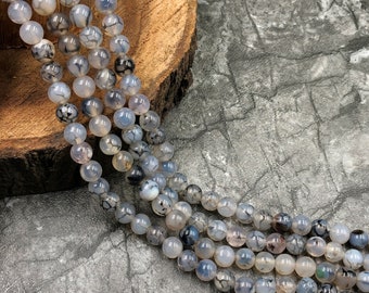 Cuentas de ágata con vetas de dragón negro: 8 mm, cristal natural, para la fabricación de joyas.