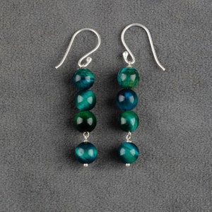 Blue Star Tiger Eye Sterling Silver Dangle Earrings