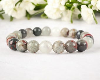 Bracciale con pietra di sangue da 8 mm: bracciale elastico con pietra preziosa rotonda