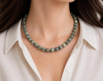 8mm African Turquoise Necklace: Natural Gemstone Choker Jewelry For Mom