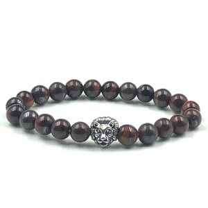 Red Star Tiger Eye Bracelet: 8mm Beaded Gemstone, 7.5&quot; Protection Jewelry