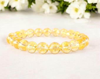 8mm Citrine Gemstone Bracelet: Handmade Stretchable Beaded Jewelry, Gift For Him