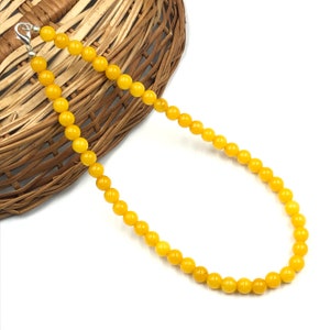 Yellow Jade Gemstone Beaded Necklace 14-26&quot; Beaded Plain Round Jewelry Yellow Jade Beaded Choker Handmade Mala Necklace For Birthday  Gift