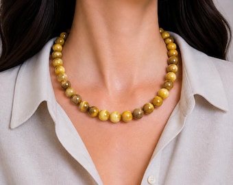 Tiger's Eye Beaded Necklace: Natural Gemstone, Unisex Design Necklace