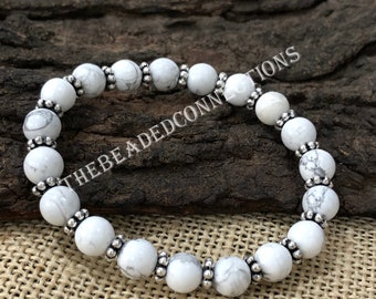 8mm White Howlite Bracelet: Gemstone Beaded Healing Jewelry For Men & Women
