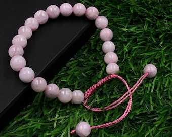 Pink Kunzite Crystal Bracelet: Adjustable Beaded Gemstone Jewelry