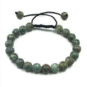 Pulseira de turquesa africana, pulseira de turquesa africana de 8 mm, pulseira de fio de macramê, joia com pedra de nascimento de dezembro, presente de dia dos pais