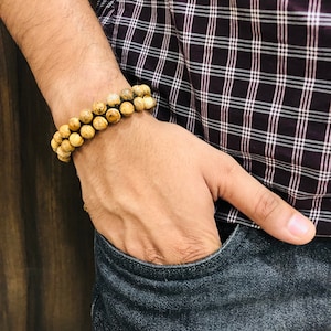 8mm Picture Jasper Bracelet, Healing Crystal Bracelet, Double Strand Adjustable Bracelet, Meditation Bracelet, Brown Bracelet, Birthday Gift