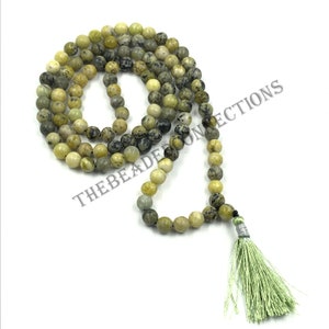Serpentine Mala Beads Necklace, 108 Mala Prayer Knotted Necklace, Energy Protection Balance Necklace, Handmade Tassel Jap Mala Necklace