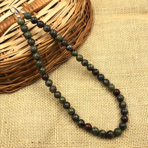 14-26&quot; Dragon Bloodstone Beaded Necklace, Bloodstone Choker Necklace, Handmade Gemstone Necklace For Men & Women, Healing Stone Necklace