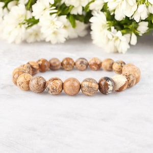 8mm Picture Jasper Bracelet, Healing Crystal Bracelet, Natural Stone Bracelet, Meditation Bracelet, Brown Bracelet, Men & Women Bracelet