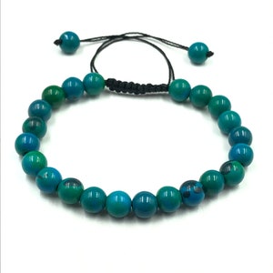 Natural Chrysocolla Bracelet, Round Beaded Bracelet, Healing Bracelet, Macrame Thread Bracelet, Adjustable Bracelet, Unisex Bracelet Gift