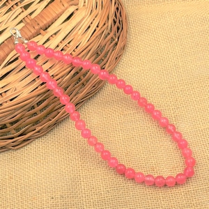 Pink Jade Necklace, Pink Jade Choker, 14-26&quot; Plain Round Beaded Necklace Jewelry, Handmade Mala Necklace, Pink Beads Necklace, Gift For Her