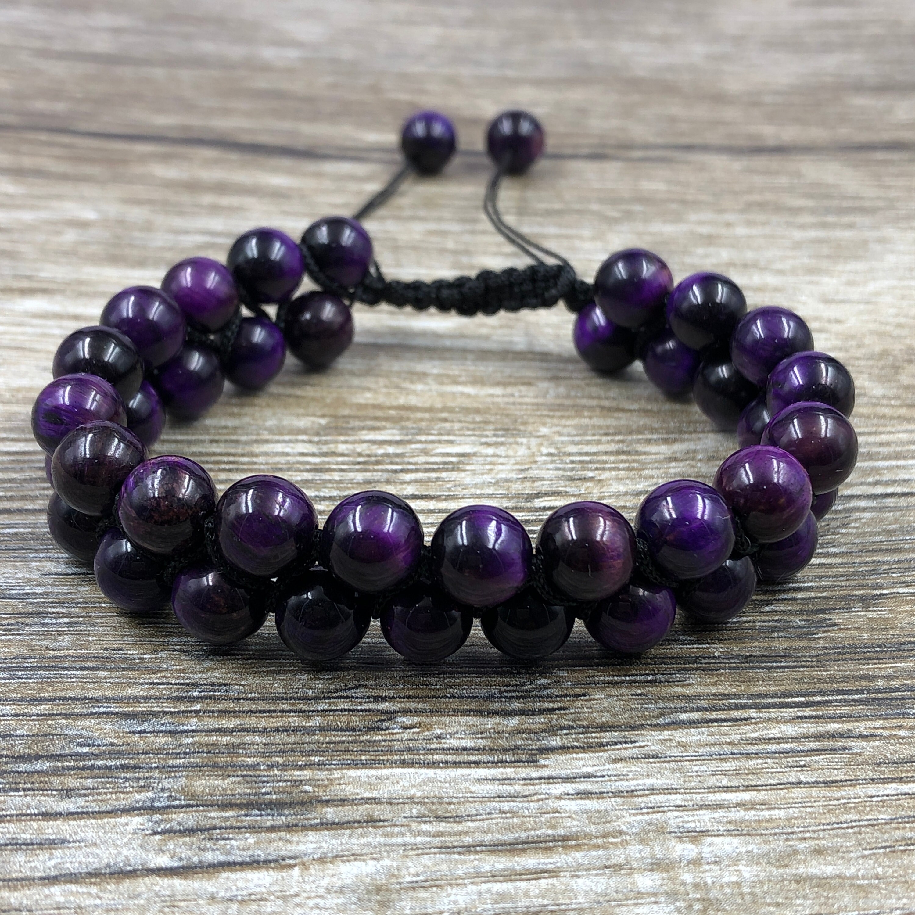 8mmパープルタイガーアイビーズブレスレット：マクラメ調節糸 - Etsy 日本