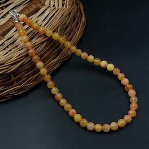 Yellow Jade Gemstone Beaded Necklace, 14-26&quot; Beaded Plain Round Jewelry, Yellow Jade Beads Choker Necklace, Summer Necklace For Gift
