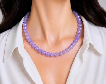 Lavendel Jade Edelstein Perlen Choker: Handgemachte runde lila Halskette für Frauen