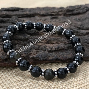 Genuine Golden Obsidian Beaded Bracelet, Handmade Stretchable Bracelet, 8mm Golden Obsidian Beads Bracelet, Dainty Bracelet For Boyfriend