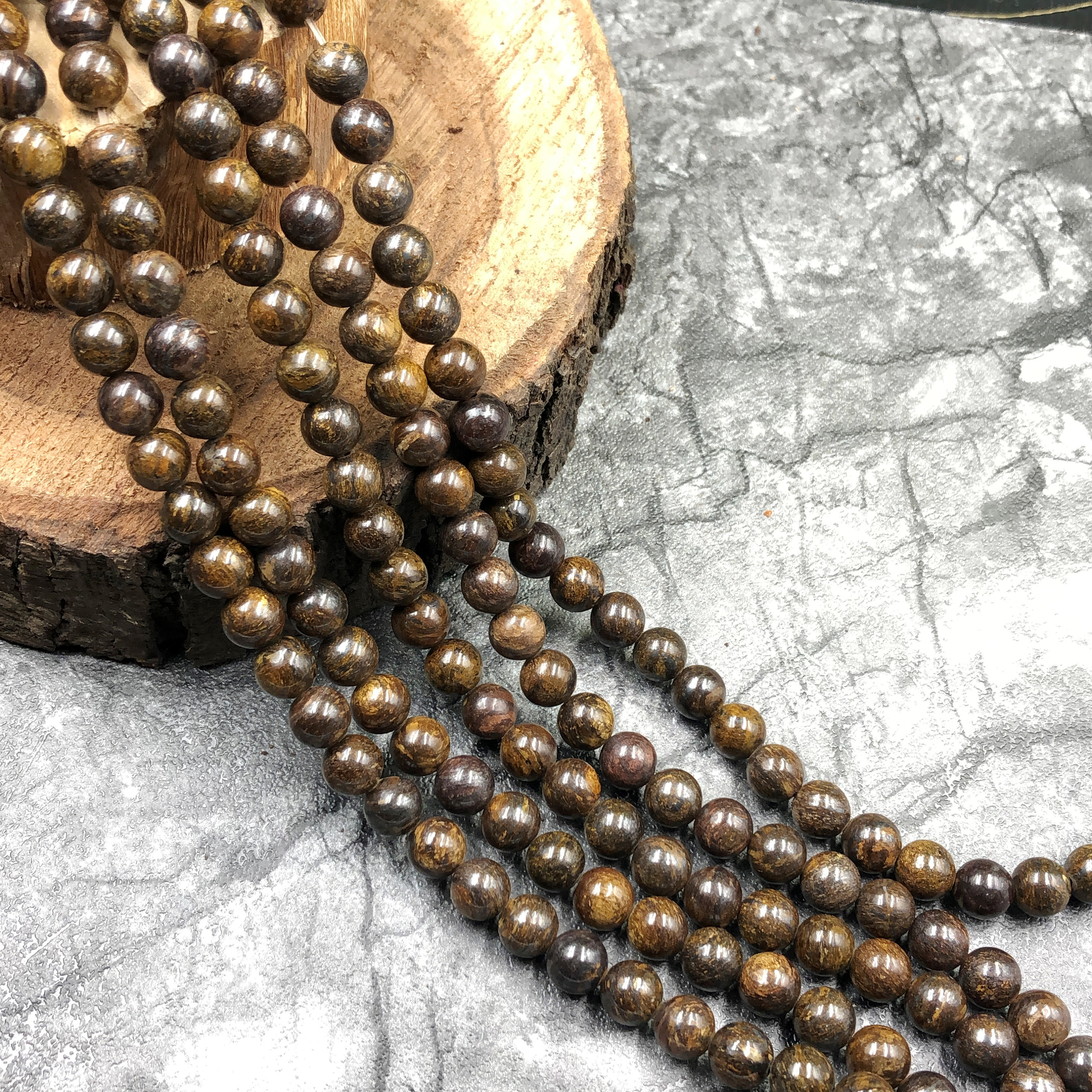 Natural Bronzite Smooth Round Beads, 6mm & 8mm Bronzite Loose Beads, Brown Beads 15" Full Strand For Necklace, Bracelet and Mala Making