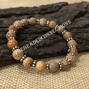 Picture Jasper Bracelet, Brown Picture Jasper Beaded Bracelet, 8mm Picture Jasper Bracelet 7.5&quot;, Chakra Bracelet, Unisex Bracelet For Gift