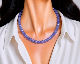 Natürliche Lila Jade Perlen Choker, Handgemachte Mala Halskette für Geschenk