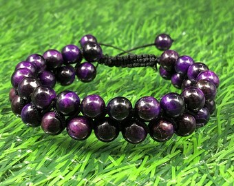 8mmパープルタイガーアイビーズブレスレット：マクラメ調節糸 - Etsy 日本