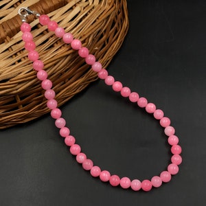 Pink Jade Gemstone Beaded Necklace, Pink Jade Beaded Necklace, 14-26&quot; Beaded Plain Round Jewelry, Dailywear Necklace, Unisex Jewelry Gift