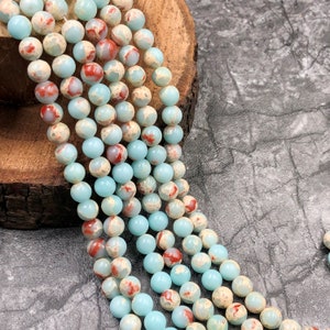 8mm Sea Sediment Jasper Beads, Natural Impression Sea Sediment Jasper Round Beads, Sea Sediment Jasper Smooth Loose 15&quot; Full Strand Jewelry