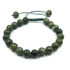 Natural Nephrite Stone Bracelet, 8mm Green Nephrite Jade Gemstone Bracelet, Green Jade Bracelet, Macrame Thread Bracelet Men Women Bracelet