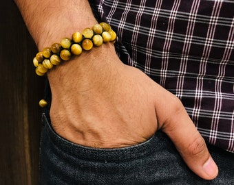 Bracelet en pierre d'oeil de tigre jaune, bracelet réglable en macramé de pierres précieuses pour homme et femme