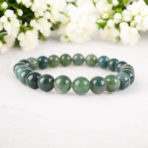 8mm Green Moss Agate Bracelet, Natural Stone Bracelet, Moss Agate Beaded Bracelet, Dailywear Bracelet, Men & Women Bracelet, Birthday Gift