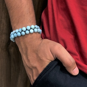 Blue Aquamarine Bracelet, Aquamarine Dyed Bracelet, March Birthstone Jewelry, Handmade Adjustable Bracelet, Men & Women Bracelet For Gift