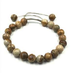 Picture Jasper Beaded Bracelet, Natural Picture Jasper Bracelet, Brown Stone Bracelet, Macrame Adjustable Bracelet, Men & Women Bracelet