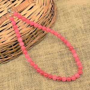 Pink Jade Necklace, Pink Jade Choker, Pink Gemstone Necklace, 14-26&quot; Pink Jade Bead Necklace, 8mm Jade Necklace, Handmade Beaded Necklace