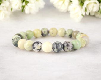 Chrysoprase Bracelet: 8mm Round Gemstone Beaded Stretch Bracelet, Unisex Jewelry