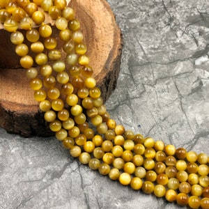 Cuentas sueltas de ojo de tigre amarillo de 6 y 8 mm, cuentas redondas lisas de ojo de tigre amarillo, cuentas de piedras preciosas naturales que protegen el ojo de tigre para hacer joyas