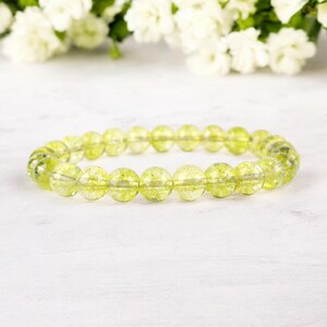 Natural Peridot Stone Bracelet, 8mm Peridot Gemstone Stretchable Bracelet, Green Stone Bracelet, Handmade Charm Bracelet, Anniversary Gift