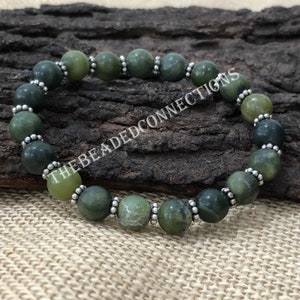 Nephrite Jade Bracelet, Natural Green Jade Crystals Stretchy Bracelet, Chakra Healing Bracelet, Green Jade Bracelet, Handmade Bracelet Gift