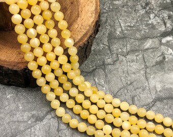 Natural Honey Calcite Loose Beads, Natural Yellow Calcite Round Beads, 6mm & 8mm Smooth Round Beads For Necklace and Bracelet Making