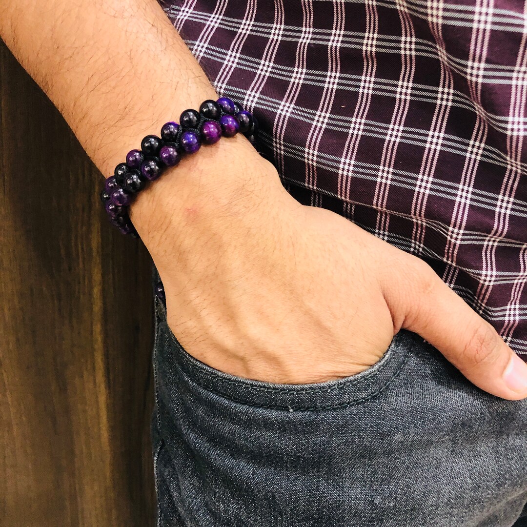8mmパープルタイガーアイビーズブレスレット：マクラメ調節糸 - Etsy 日本