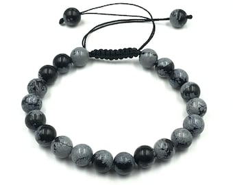 Snowflake Obsidian Bracelet: Adjustable Healing Crystal Gemstone Jewelry