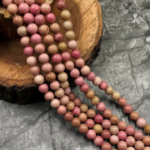 Natural Pink Rhodonite Beads, Gemstone Beads, 6 & 8mm Smooth Beads, DIY Beads, Wholesale Loose Beads Strand, Healing Gemstone Round Beads